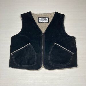 Winlit Vintage Suede Black Leather Zip Up  Western Vest Size Large